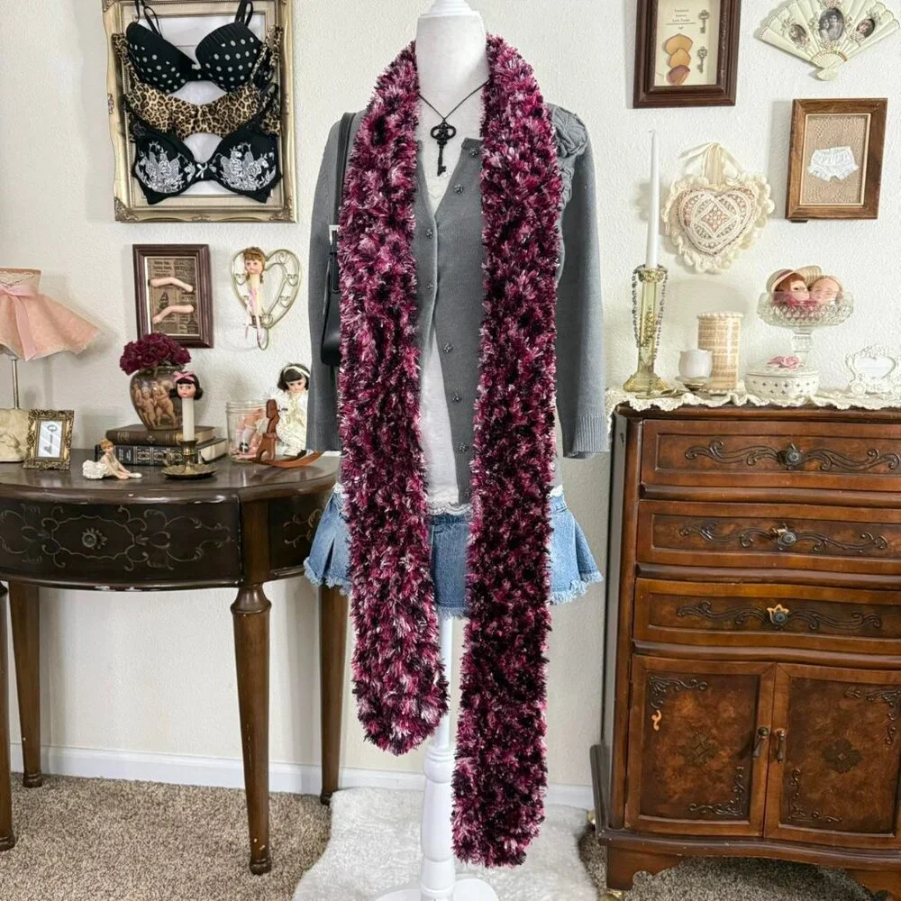 quirky whimsical pink and dark purple funky scarf